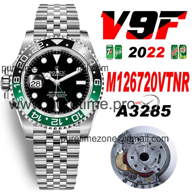 V9F V4 GMT-Master II Sprite A3285 Automatic Mens Watch Black Green Ceramic Bezel 904L Jubilee Steel Bracelet Left Hand