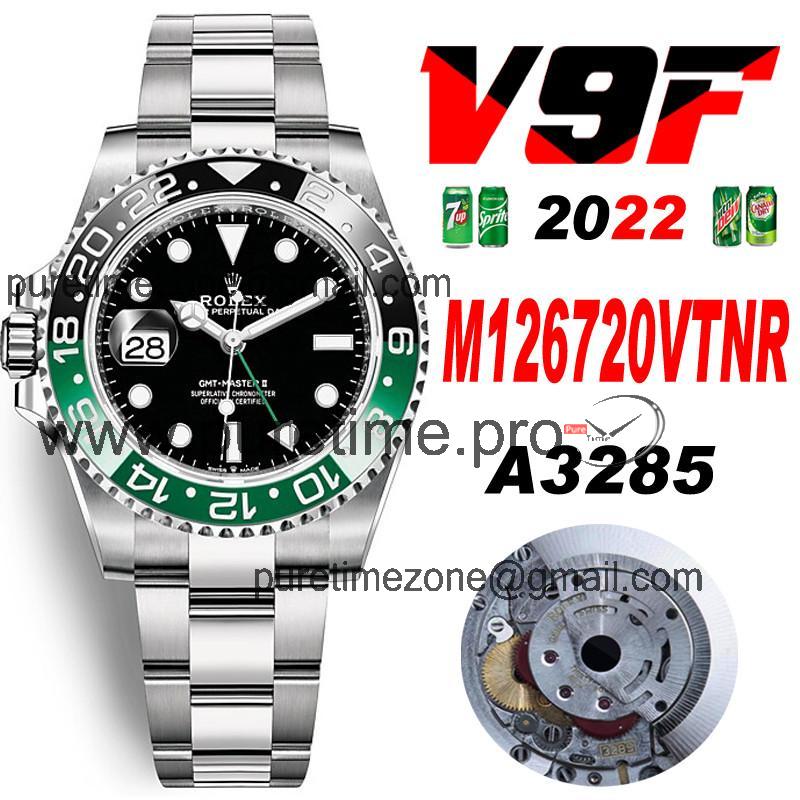 V9F V4 GMT-Master II Sprite A3285 Automatic Mens Watch Black Green Ceramic Bezel 904L Oyster Steel Bracelet Left Hand