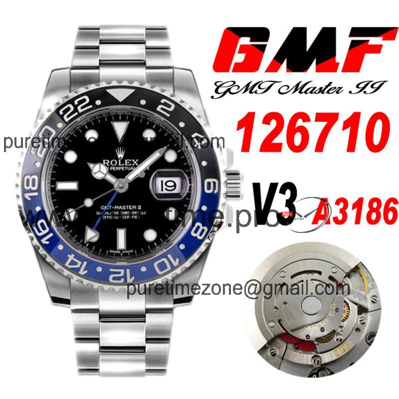 GMF V3 GMT-Master II 126710 A3186 Automatic Mens Watch Batman Ceramic Bezel Black Dial 904L SS Bracelet Best Edition