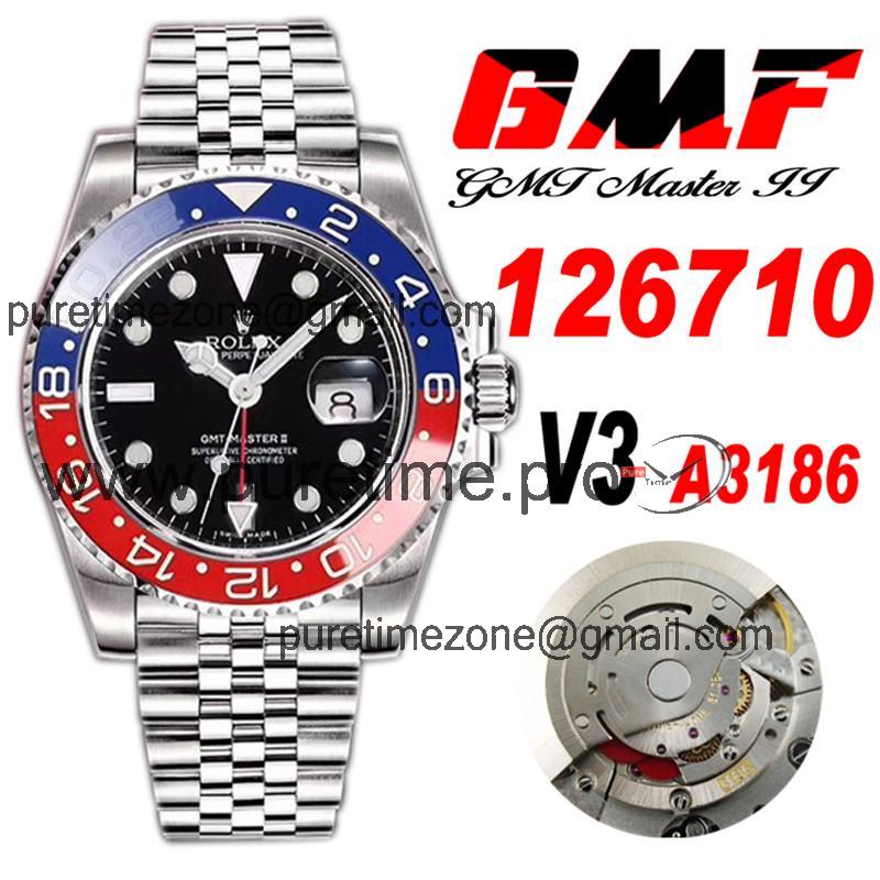 GMF V3 GMT-Master II 126710 A3186 Automatic Mens Watch Batman Ceramic Bezel Black Dial 904L SS Bracelet Best Edition