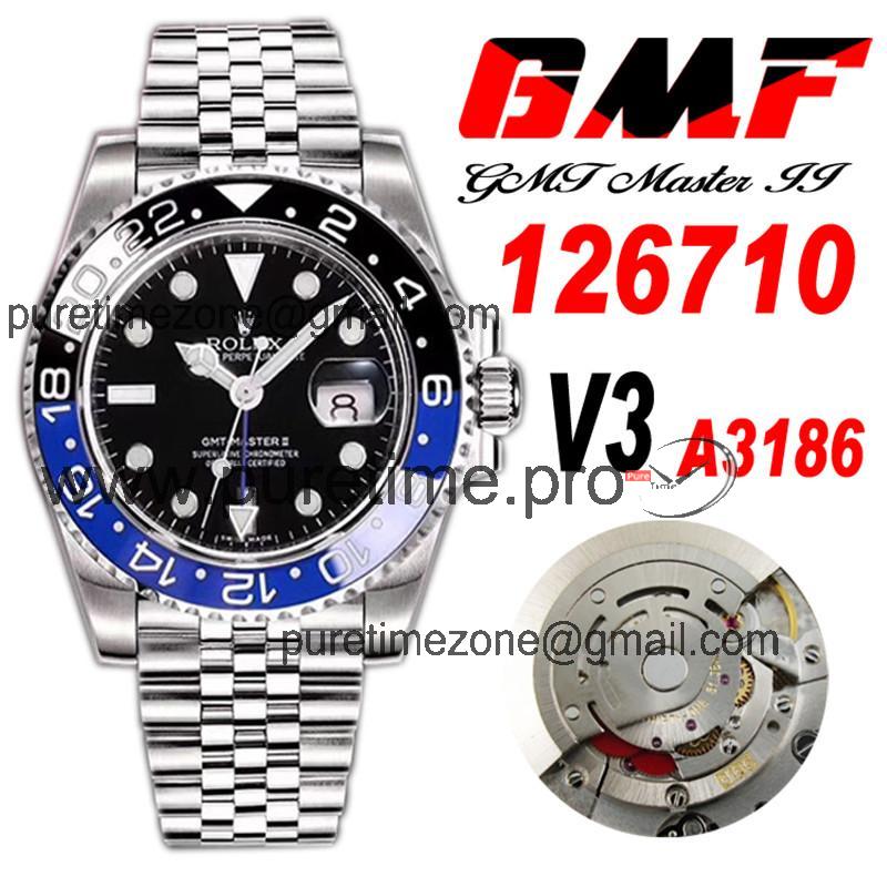 GMF V3 GMT-Master II 126710 A3186 Automatic Mens Watch Batman Ceramic Bezel Black Dial 904L SS Bracelet Best Edition