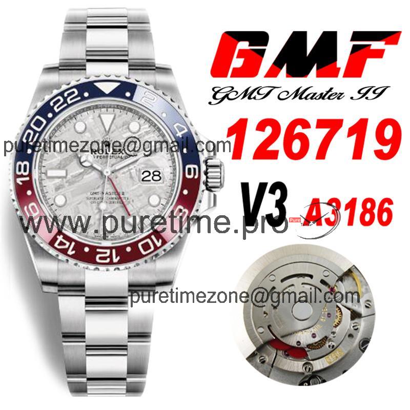 GMF V3 GMT-Master II 126719 A3186 Automatic Mens Watch Ceramic Bezel Meteorite Dial 904L SS Bracelet Best Edition