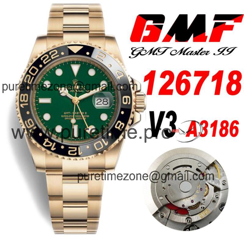 GMF V3 GMT-Master II 126718 A3186 Automatic Mens Watch YG Ceramic Bezel Black Dial 904L SS Bracelet Best Edition