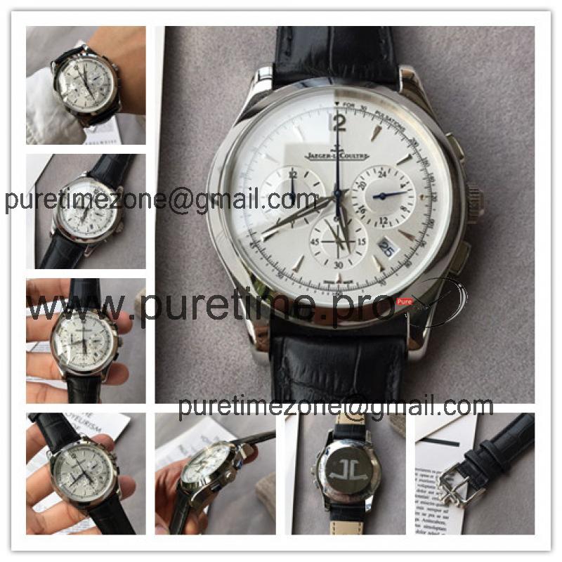 Replica Master Japan VK Quartz Chronograph Movement Mens Watch White Dial Leather Strap E38