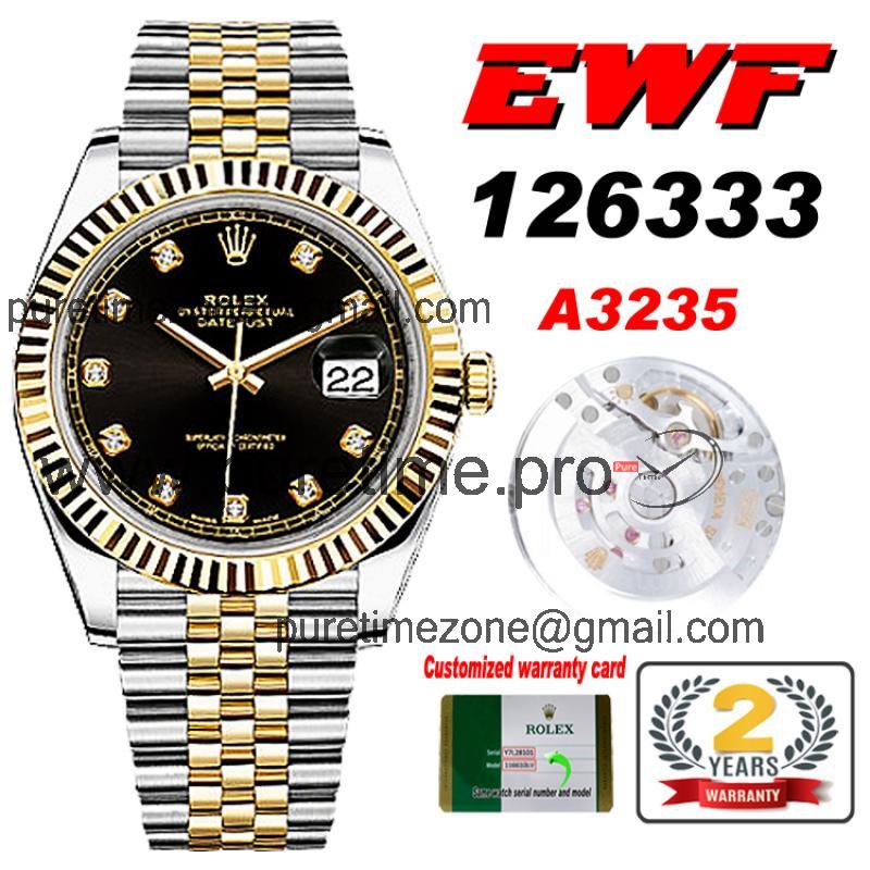 EWF Datejust 41 126333 A3235 Automatic Mens Watch Two Tone YG Black Diamonds Dial SS Jubilee Bracelet Best Edition