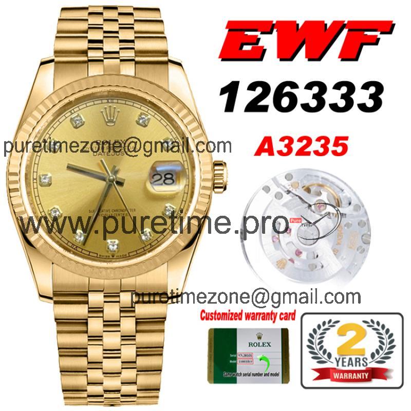 EWF Datejust 41 126333 A3235 Automatic Mens Watch Yellow Gold Champagne Diamonds Dial SS Jubilee Bracelet Best Edition