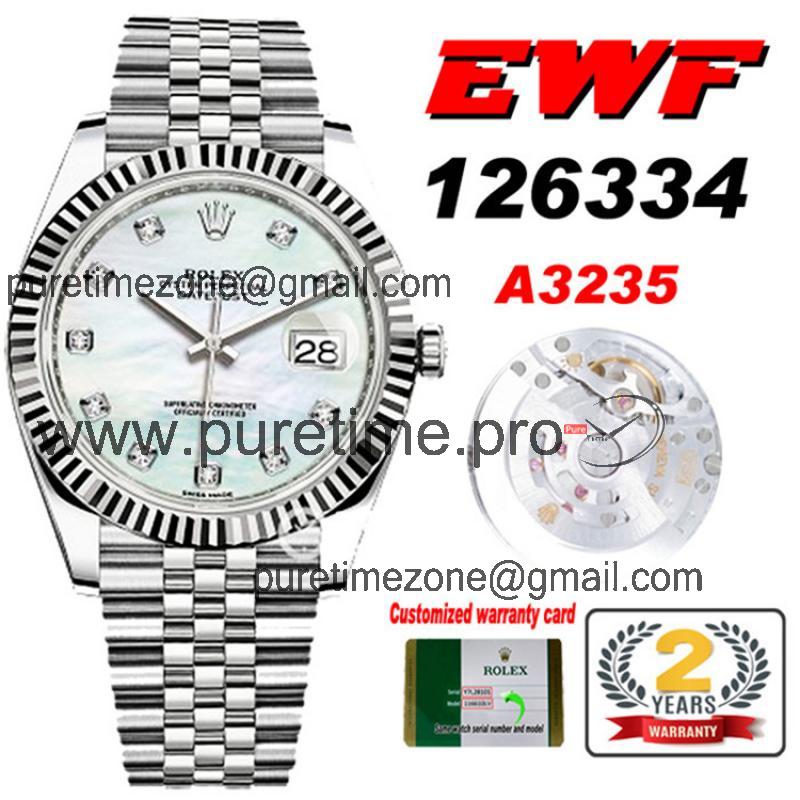 EWF Datejust 41 126334 A3235 Automatic Mens Watch MOP Diamonds Dial SS Jubilee Bracelet Best Edition