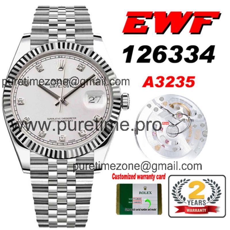 EWF Datejust 41 126334 A3235 Automatic Mens Watch Silver Diamonds Dial SS Jubilee Bracelet Best Edition