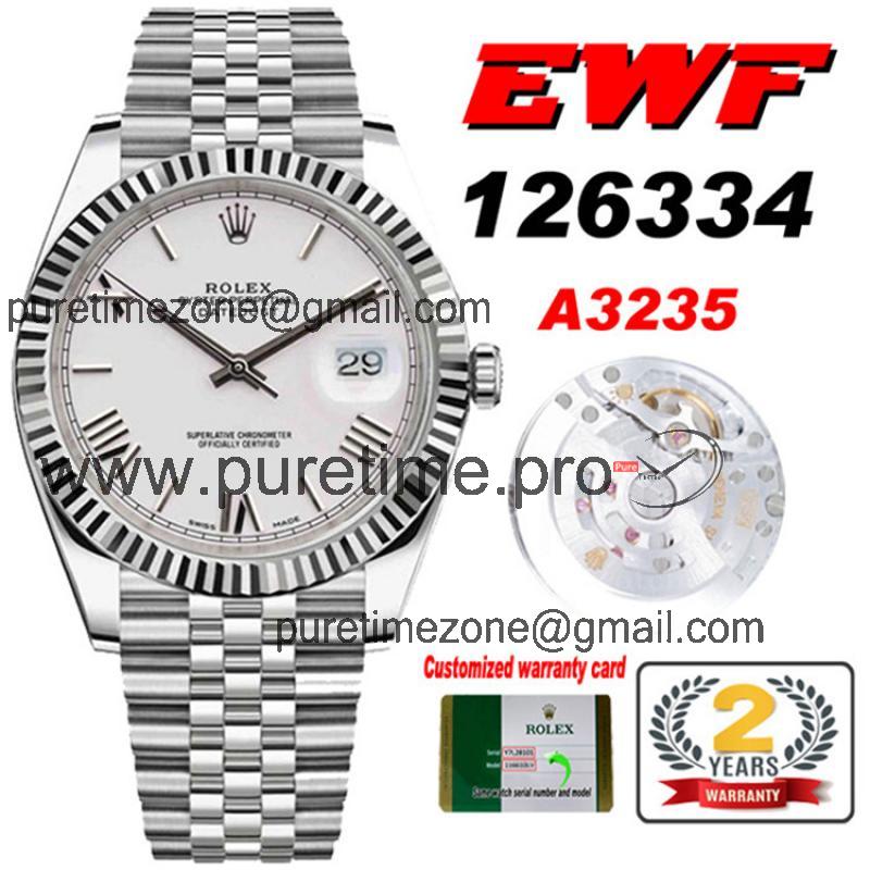 EWF Datejust 41 126334 A3235 Automatic Mens Watch Silver Roman Dial SS Jubilee Bracelet Best Edition