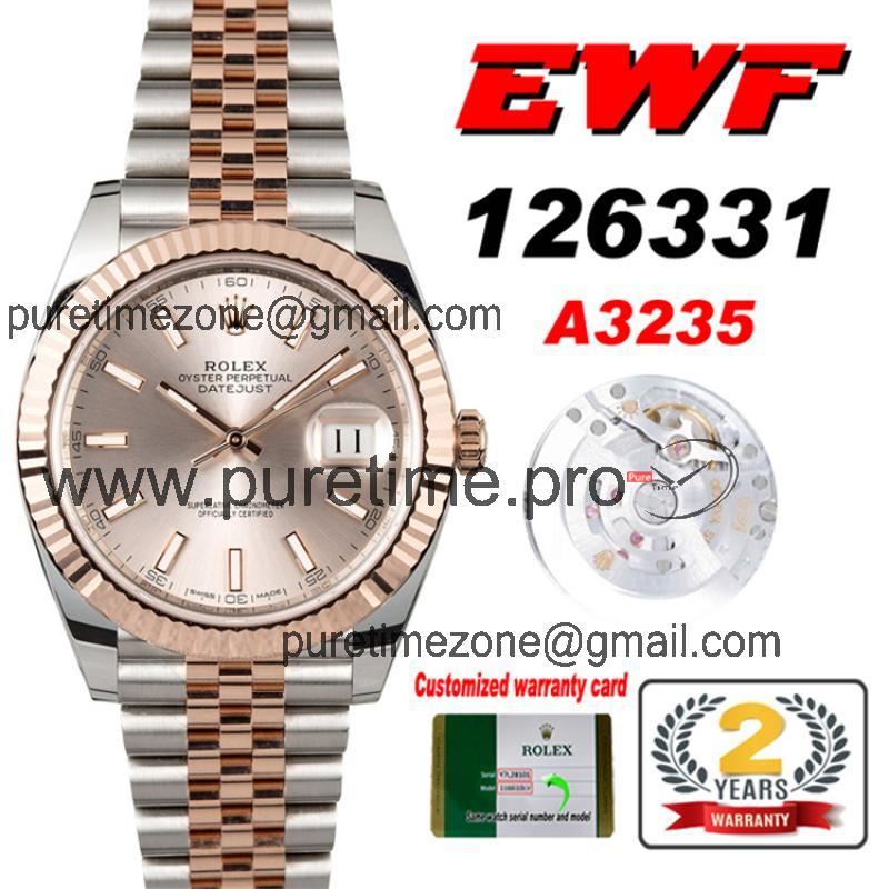 EWF Datejust 41 126331 A3235 Automatic Mens Watch Tow Tone RG Champagne Stick Dial SS Jubilee Bracelet Best Edition