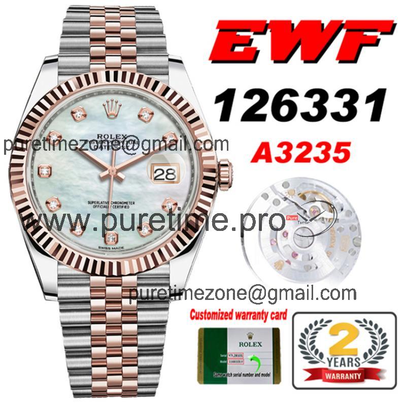 EWF Datejust 41 126331 A3235 Automatic Mens Watch Tow Tone RG MOP Diamonds Dial SS Jubilee Bracelet Best Edition