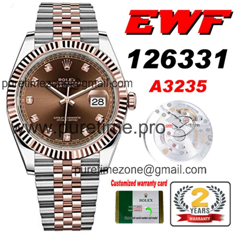 EWF Datejust 41 126331 A3235 Automatic Mens Watch Tow Tone RG Brown Diamonds Dial SS Jubilee Bracelet Best Edition