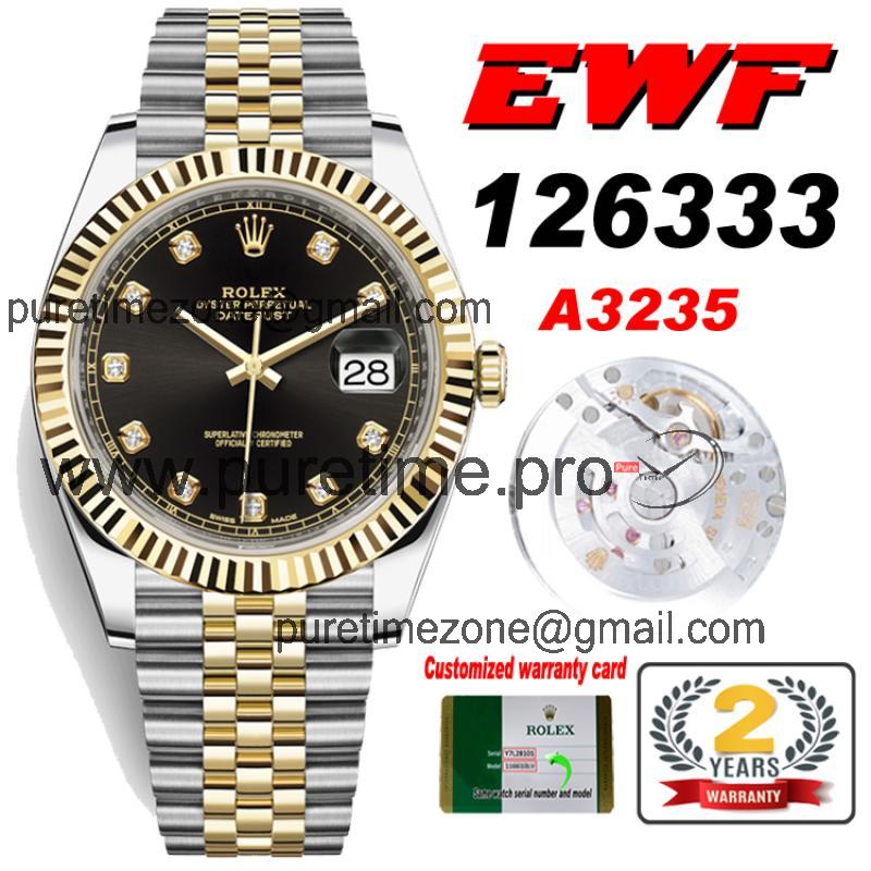 EWF Datejust 41 126331 A3235 Automatic Mens Watch Tow Tone YG Black Diamonds Dial SS Jubilee Bracelet Best Edition