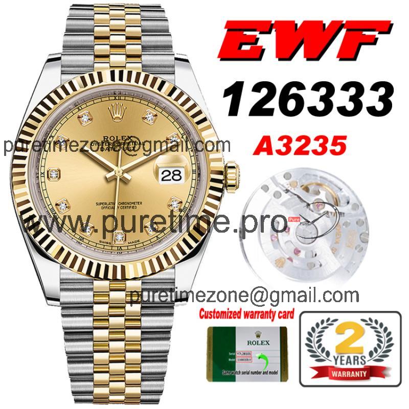 EWF Datejust 41 126331 A3235 Automatic Mens Watch Tow Tone YG  Champagne Diamonds Dial SS Jubilee Bracelet Best Edition