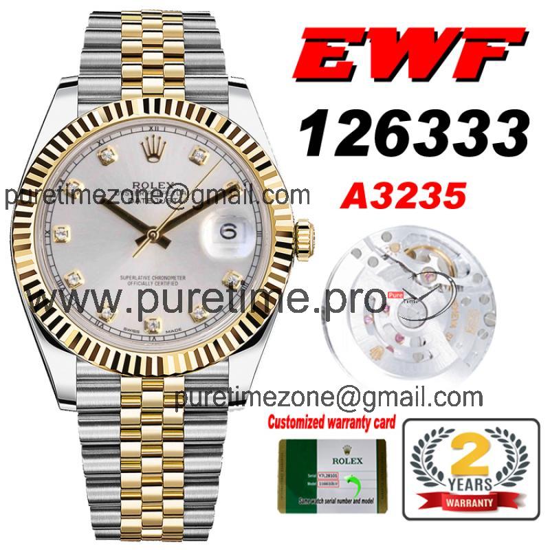 EWF Datejust 41 126331 A3235 Automatic Mens Watch Tow Tone YG  Silver Diamonds Dial SS Jubilee Bracelet Best Edition