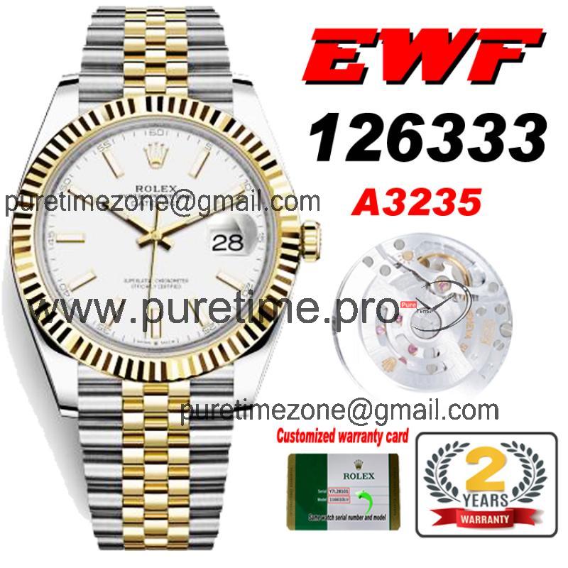 EWF Datejust 41 126331 A3235 Automatic Mens Watch Tow Tone YG  White Stick Dial SS Jubilee Bracelet Best Edition