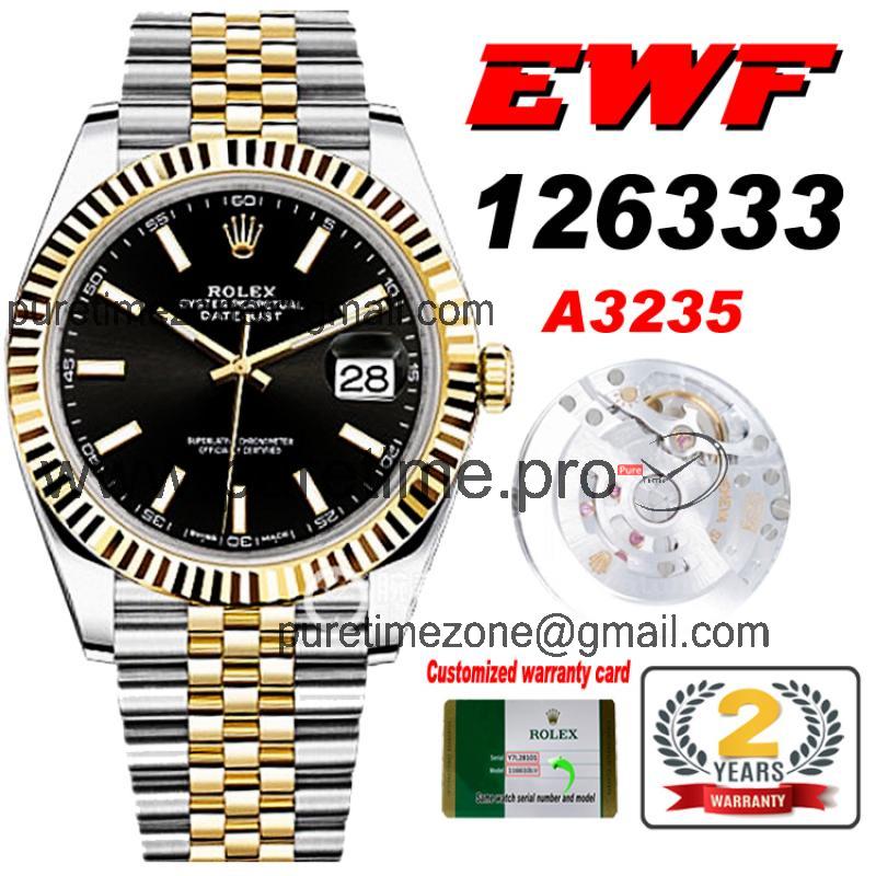 EWF Datejust 41 126331 A3235 Automatic Mens Watch Tow Tone YG  Black Stick Dial SS Jubilee Bracelet Best Edition