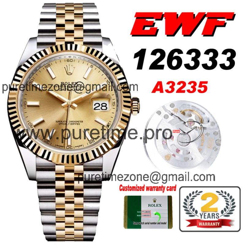 EWF Datejust 41 126331 A3235 Automatic Mens Watch Tow Tone YG  Champagne Stick Dial SS Jubilee Bracelet Best Edition