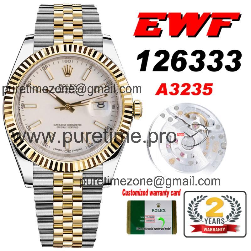 EWF Datejust 41 126331 A3235 Automatic Mens Watch Tow Tone YG  Silver Stick Dial SS Jubilee Bracelet Best Edition