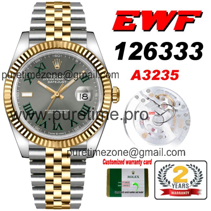 EWF Datejust 41 126331 A3235 Automatic Mens Watch Tow Tone YG  Gray Green Roman Dial SS Jubilee Bracelet Best Edition