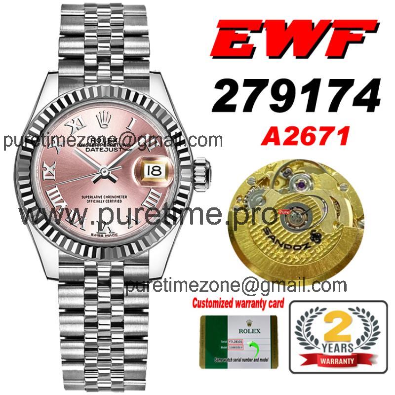 EWF DateJust 28 279174 A2671 Automatic Ladies Watch Womens Pink Roman Dial Jubilee Bracelet Best Edition