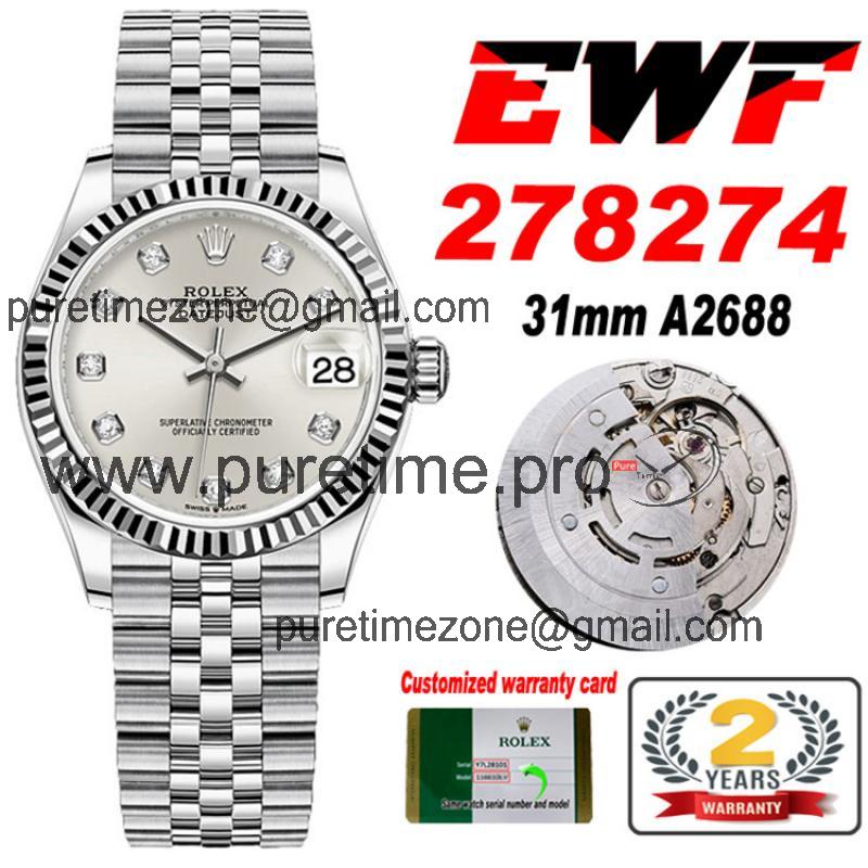 EWF Datejust 31 278273 A2688 Automatic Womens Watch Silver Diamond Dial SS Jubilee Bracelet  Best Edition