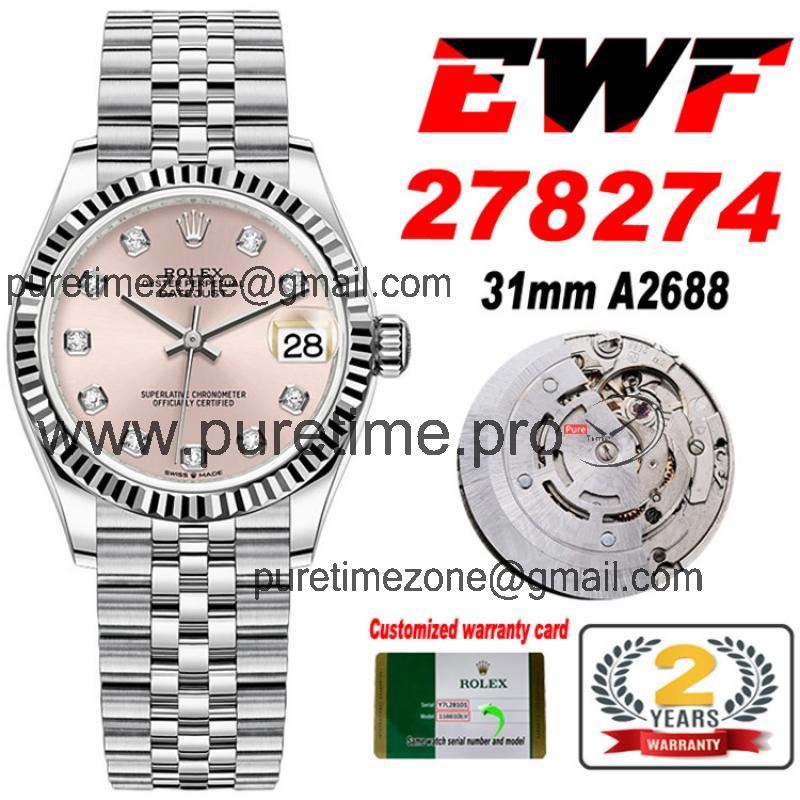 EWF Datejust 31 278273 A2688 Automatic Womens Watch Pink Diamond Dial SS Jubilee Bracelet  Best Edition