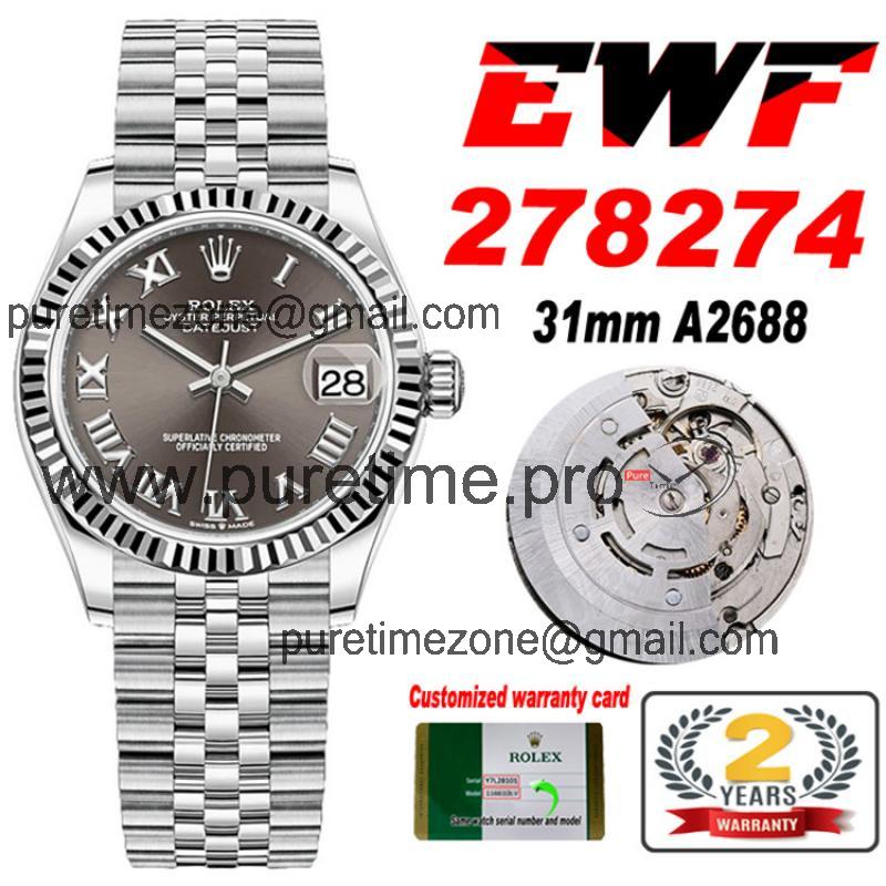 EWF Datejust 31 278273 A2688 Automatic Womens Watch Gray Roman Dial SS Jubilee Bracelet  Best Edition