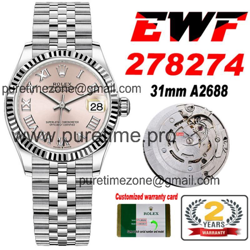 EWF Datejust 31 278273 A2688 Automatic Womens Watch Pink Roman Dial SS Jubilee Bracelet  Best Edition