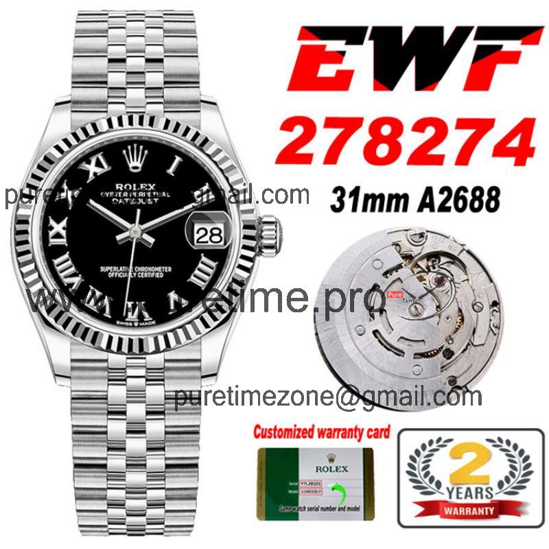 EWF Datejust 31 278273 A2688 Automatic Womens Watch Black Roman Dial SS Jubilee Bracelet  Best Edition