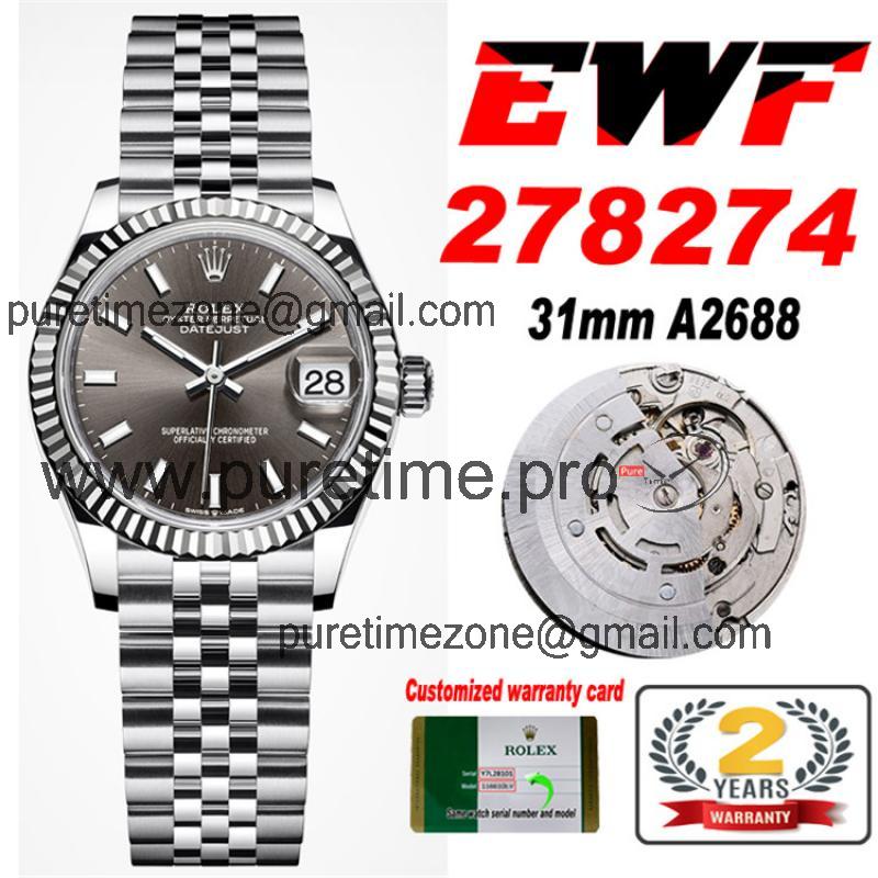 EWF Datejust 31 278273 A2688 Automatic Womens Watch Gray Stick Dial SS Jubilee Bracelet  Best Edition