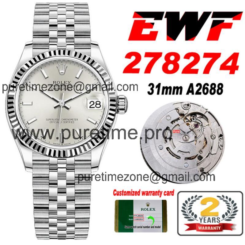 EWF Datejust 31 278273 A2688 Automatic Womens Watch Silver Stick Dial SS Jubilee Bracelet  Best Edition