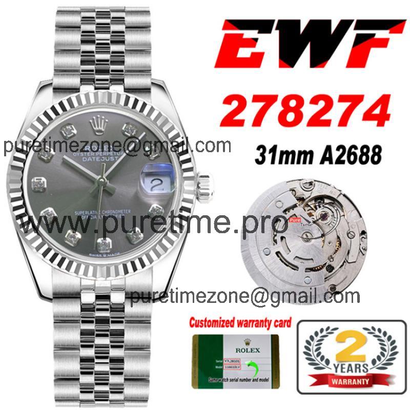 EWF Datejust 31 278273 A2688 Automatic Womens Watch Gray Diamonds Dial SS Jubilee Bracelet  Best Edition