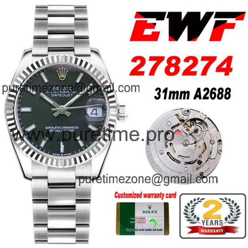 EWF Datejust 31 278273 A2688 Automatic Womens Watch Black Stick Dial SS Oyster Bracelet  Best Edition