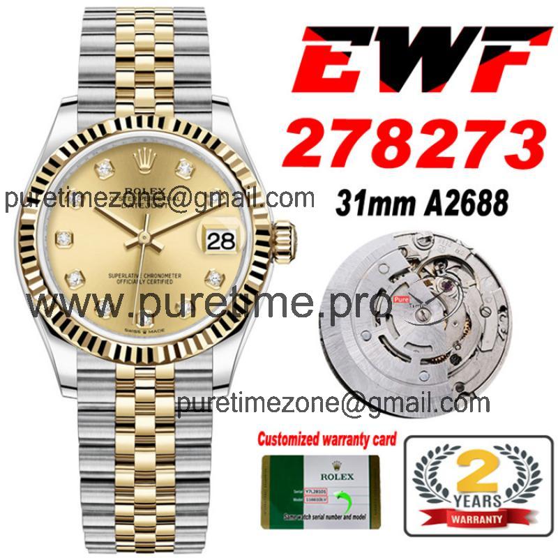 EWF Datejust 31 278273 A2688 Automatic Womens Watch Two Tone YG  Champagne Diamonds Dial SS Jubilee Bracelet  Best Editi