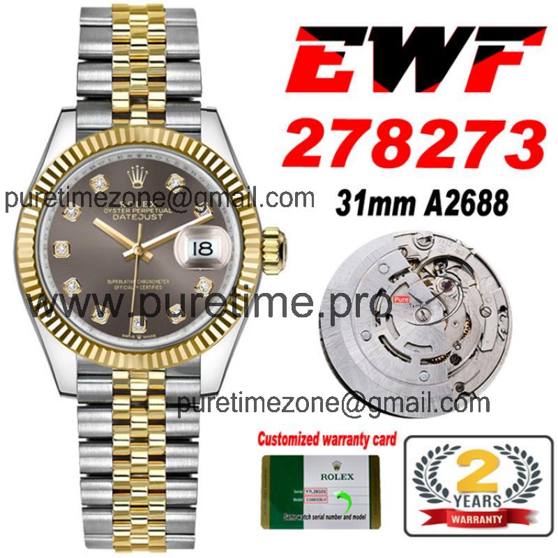 EWF Datejust 31 278273 A2688 Automatic Womens Watch Two Tone YG  Gray Diamonds Dial SS Jubilee Bracelet  Best Edition