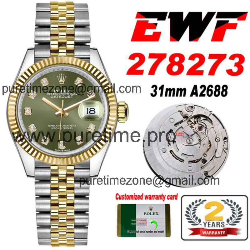 EWF Datejust 31 278273 A2688 Automatic Womens Watch Two Tone YG  Green Diamonds Dial SS Jubilee Bracelet  Best Edition