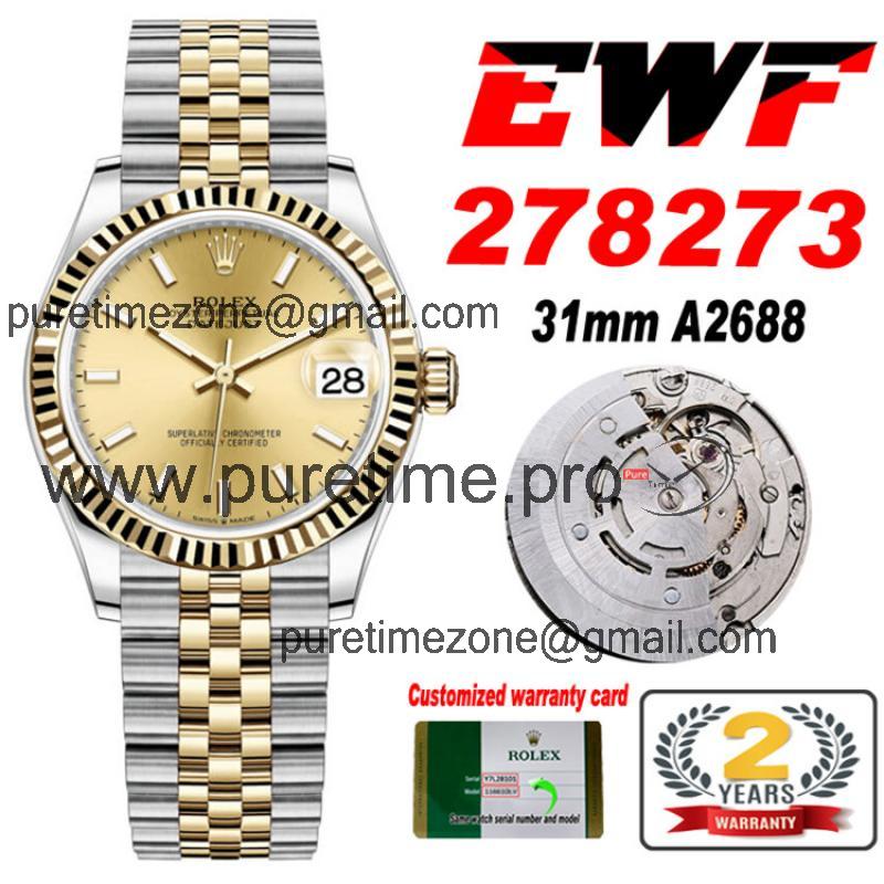 EWF Datejust 31 278273 A2688 Automatic Womens Watch Two Tone YG  Champagne Stick Dial SS Jubilee Bracelet  Best Edition