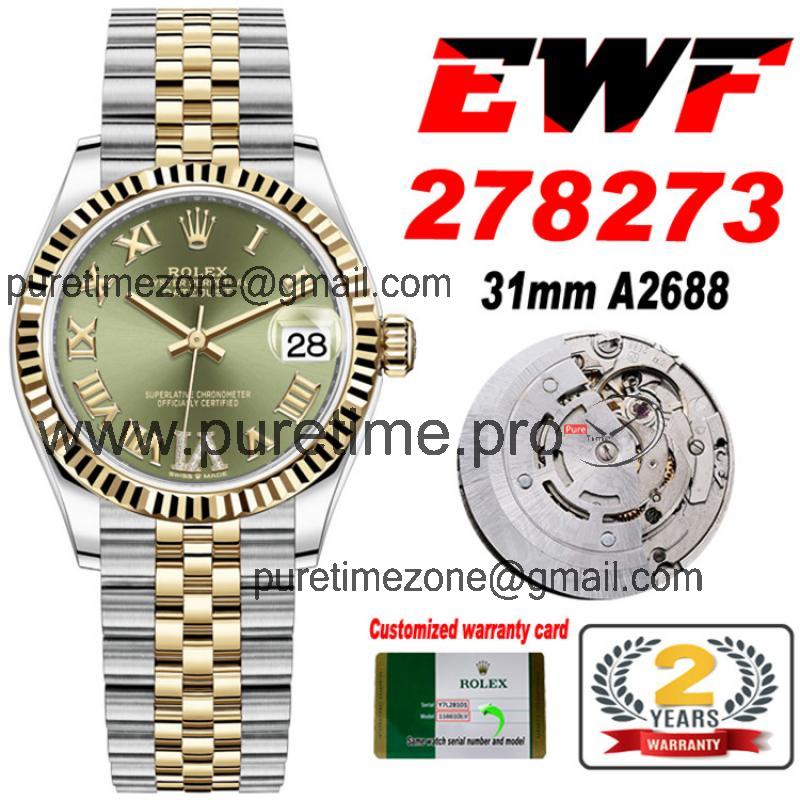 EWF Datejust 31 278273 A2688 Automatic Womens Watch Two Tone YG  Green Roman Dial SS Jubilee Bracelet  Best Edition