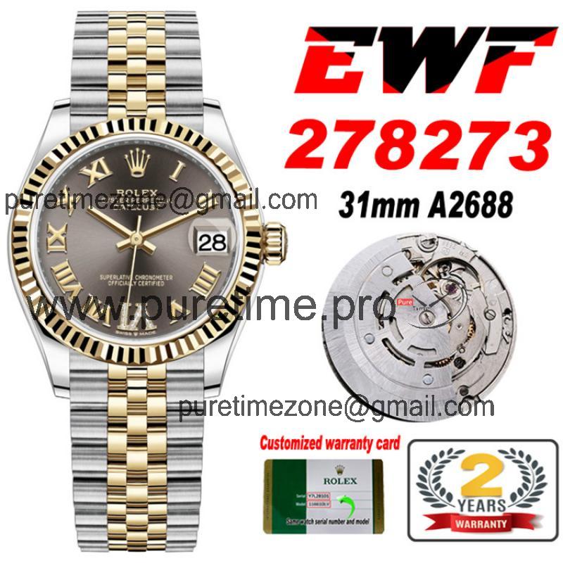 EWF Datejust 31 278273 A2688 Automatic Womens Watch Two Tone YG  Gray Roman Dial SS Jubilee Bracelet  Best Edition