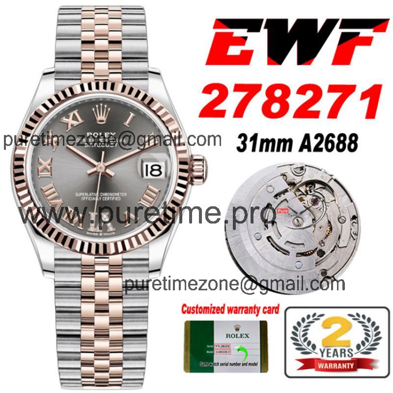 EWF Datejust 31 278271 A2688 Automatic Womens Watch Two Tone RG Gray Roman Dial SS Jubilee Bracelet  Best Edition