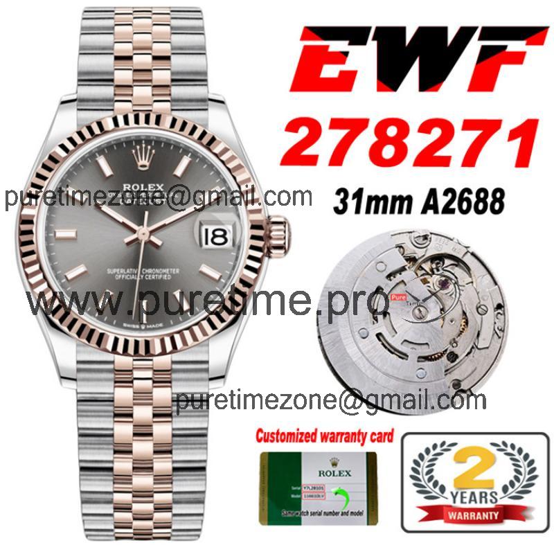 Datejust 31 278271 A2688 Automatic Womens Watch Two Tone RG Gray Stick Dial SS Jubilee Bracelet  Best Edition