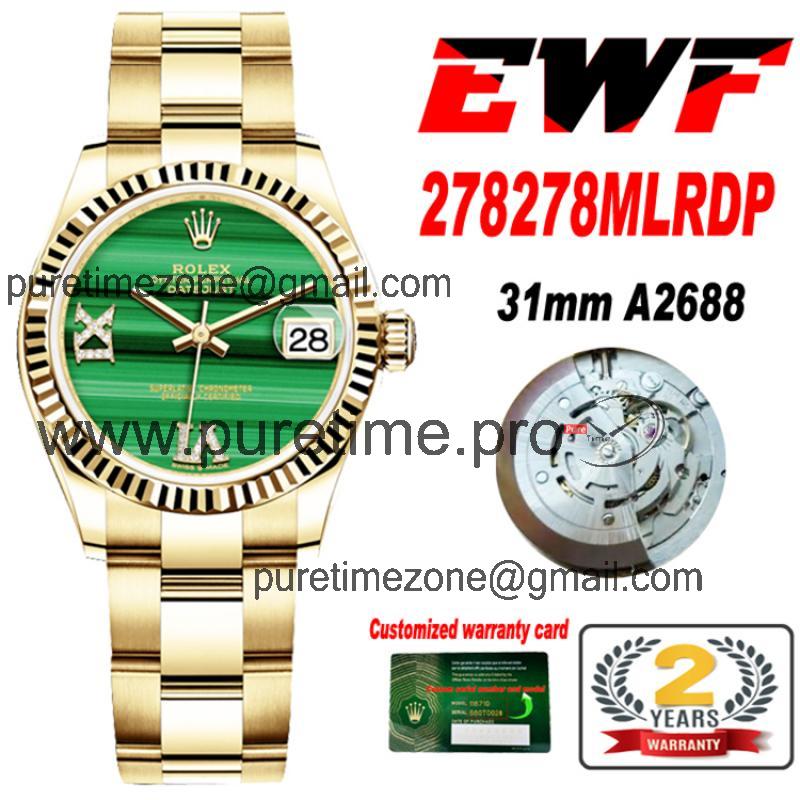 EWF Datejust 31 278278MLRDP A2688 Automatic Womens Watch Malachite Diamond Dial SS Presidential Bracelet Best Edition