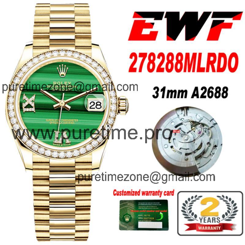 EWF Datejust 31 278278MLRDP A2688 Automatic Womens Watch Diamond Bezel  Malachite Diamond Dial SS President Bracelet Bes