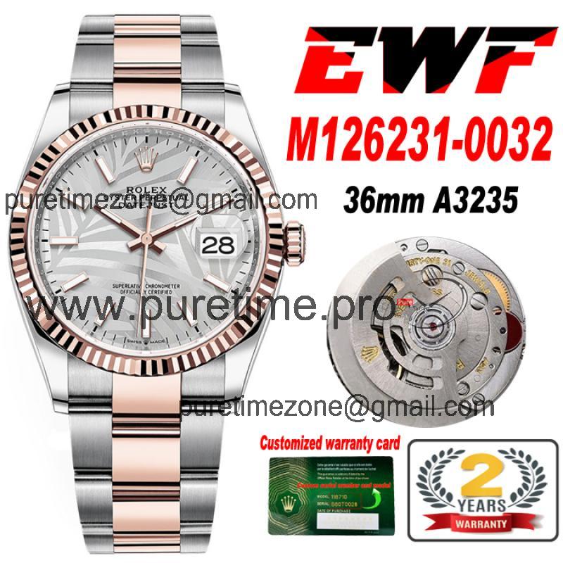 EWF Datejust 36 126200 A3235 Automatic Mens Watch Two Tone RG Gray Palm Dial 904L SS Oyster Bracelet Best Edition