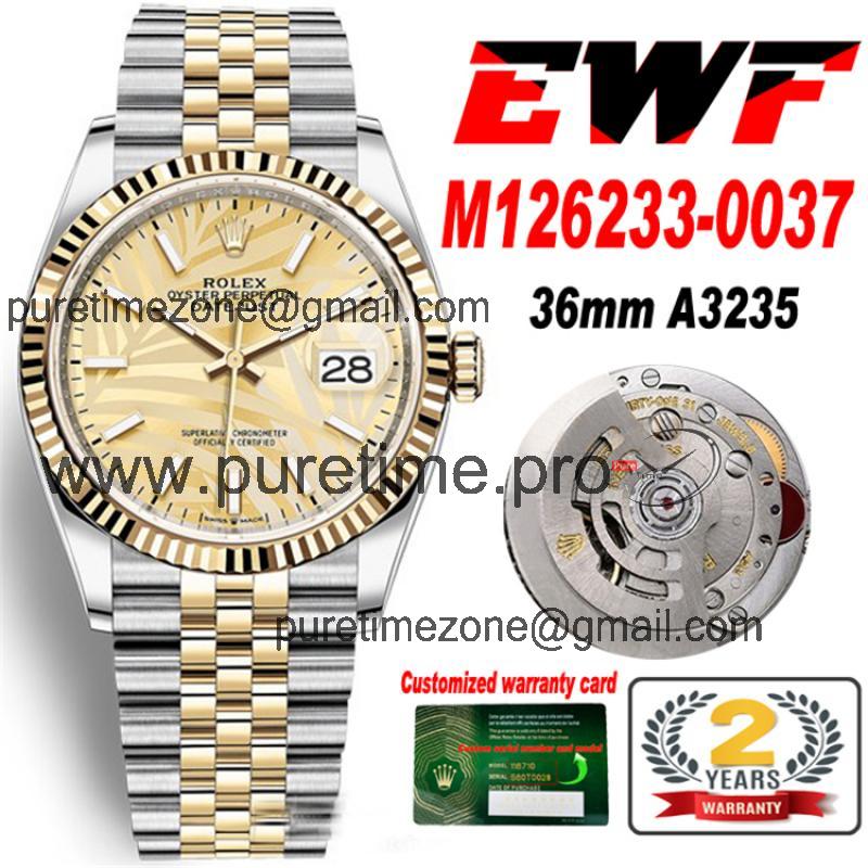 EWF Datejust 36 126200 A3235 Automatic Mens Watch Two Tone YG Champagne Palm Dial 904L SS Oyster Bracelet Best Edition