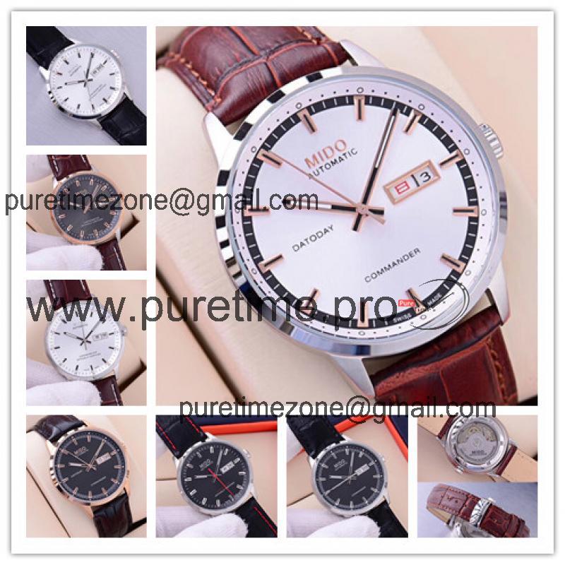 Replica Commander A21j Automatic Movement Mens Watch White Dial Leather Strap B F04