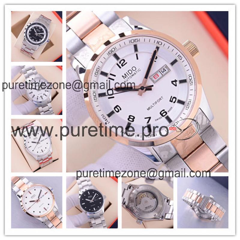 Replica Multifort A21j Automatic Movement Mens Watch White Dial Two Tone Rose Gold A F06