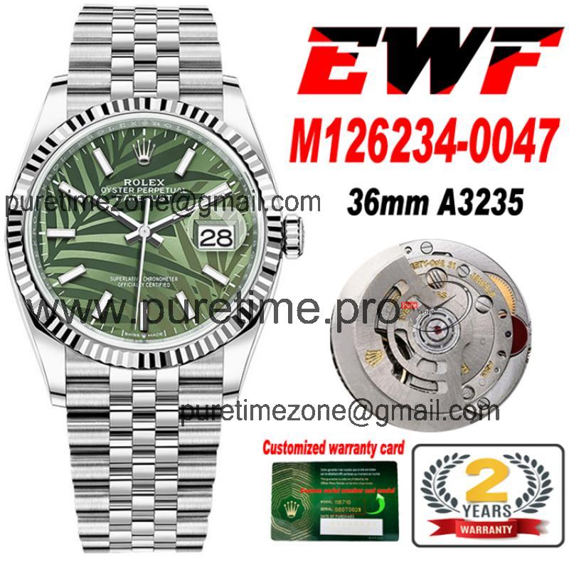 EWF Datejust 36 126200 A3235 Automatic Mens Watch Green Palm Dial 904L SS Oyster Bracelet Best Edition