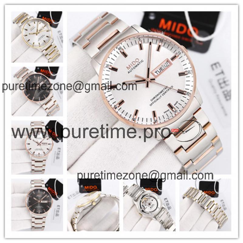 Replica Commander A2836 Automatic Movement Mens Watch White Dial Two Tone Rose Gold A F12